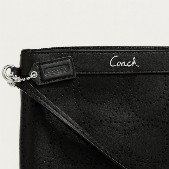 Coach Black Perforated Signature C Leather Corner Zip Wristlet EUC - Picture 6 of 7